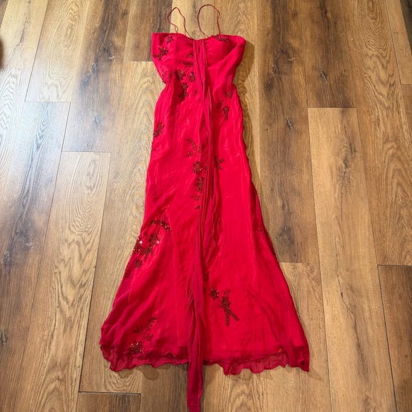Vintage Dresses & Skirts - Vintage Y2K 100% Silk Beaded Dress Vintage Beaded Dress Red Fairy Prom Silk Gown